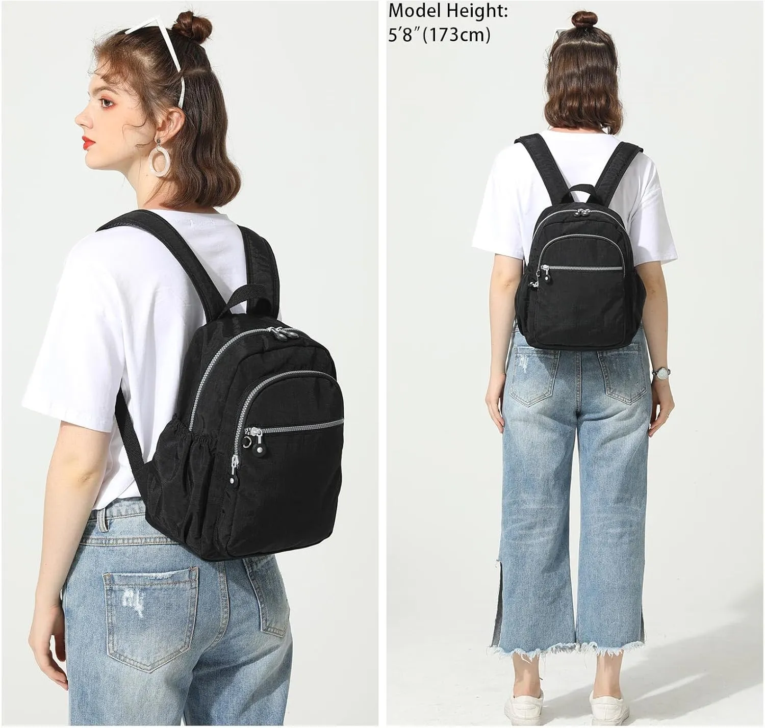 Small Nylon Backpack Mini Casual Daypack Lightweight Backpack for Women (BLACK)