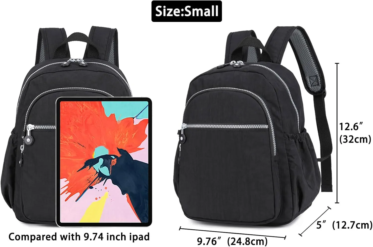 Small Nylon Backpack Mini Casual Daypack Lightweight Backpack for Women (BLACK)