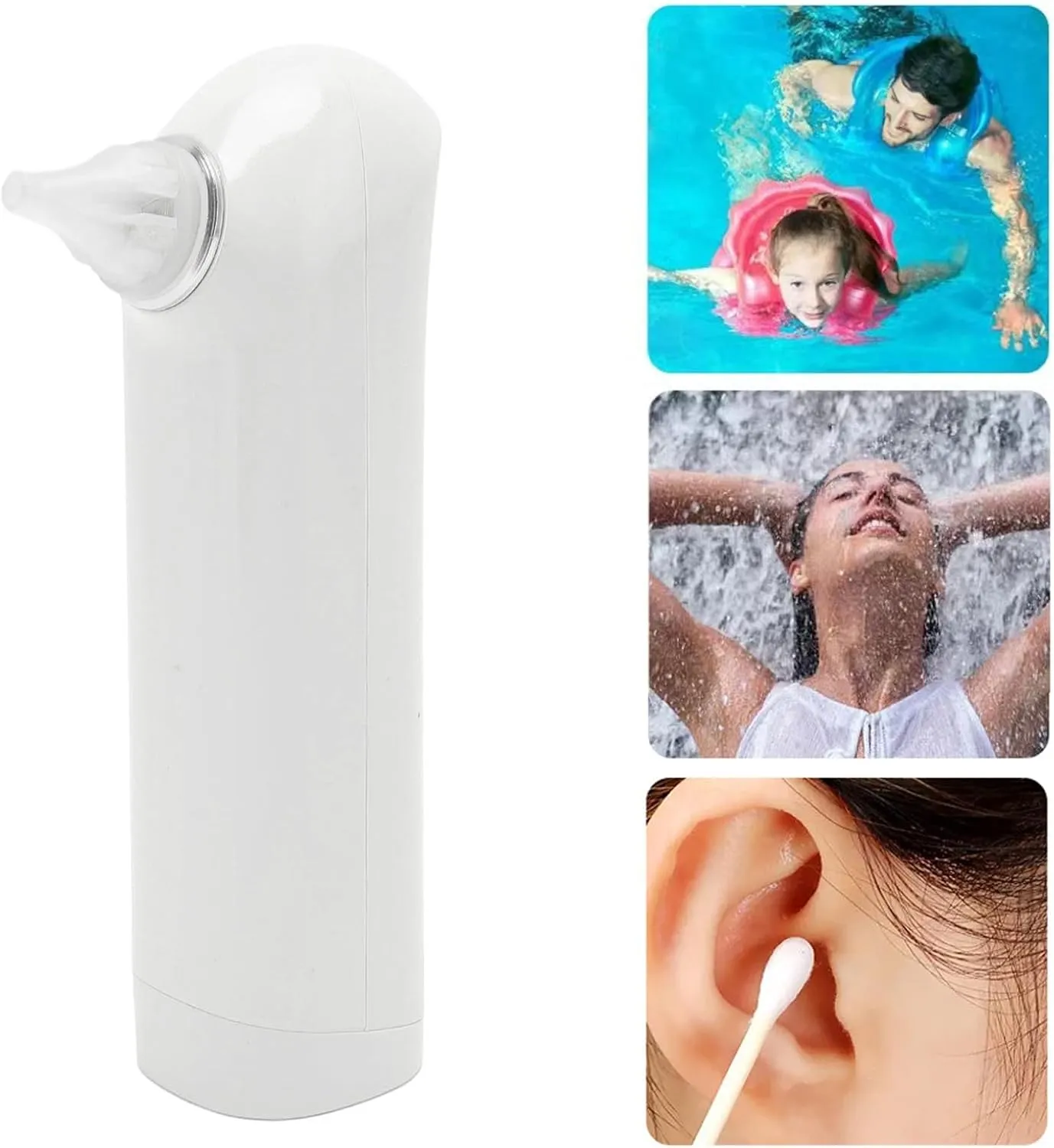 Smart Control, Electric Warm Air Ear Dryer with Rechargeable Battery, 20000RPM Motor Speed, 4 Wind Speeds, Quiet, for Swimmers, Showering, Ear Water Drying Aid (White)