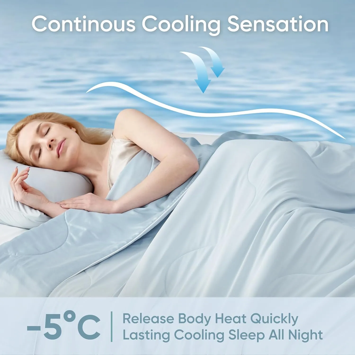 Snuggle Sac Queen Size Cooling Comforter,Q-Max>0.4 Breathable Cooling Blankets for Hot Sleepers Night Sweats, Soft Queen Size Cold Blankets, 90x90 Inches, Ice Blue
