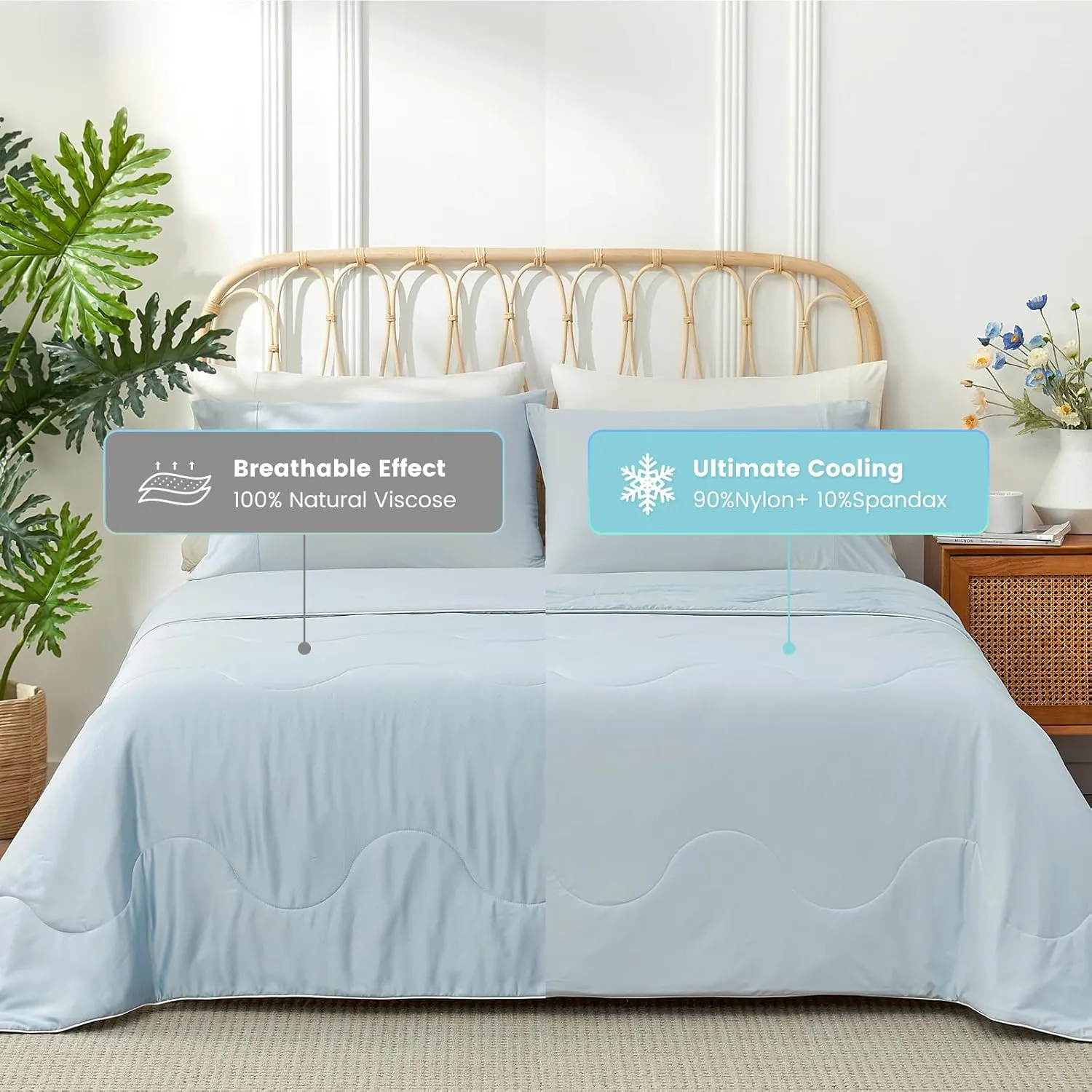 Snuggle Sac Queen Size Cooling Comforter,Q-Max>0.4 Breathable Cooling Blankets for Hot Sleepers Night Sweats, Soft Queen Size Cold Blankets, 90x90 Inches, Ice Blue