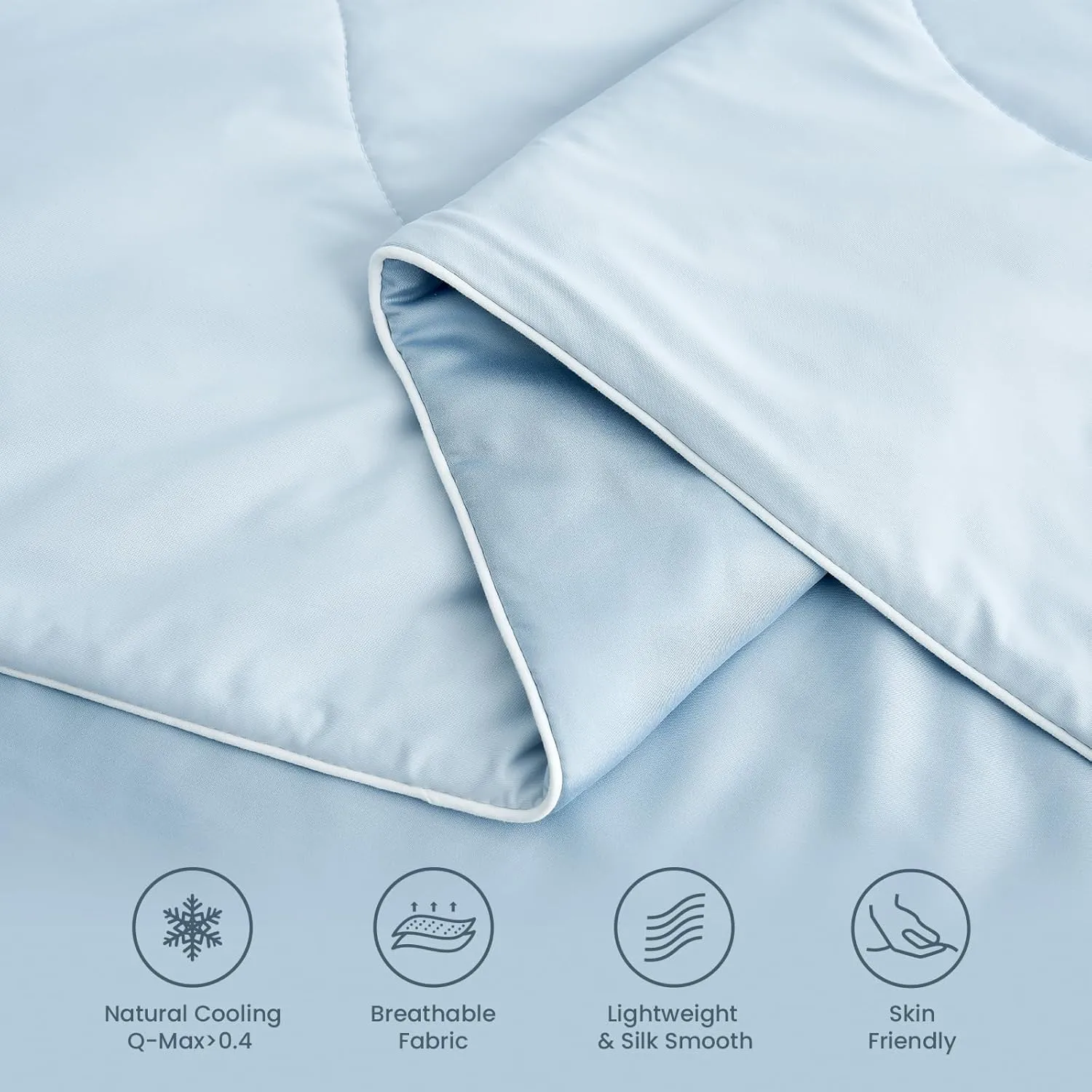 Snuggle Sac Queen Size Cooling Comforter,Q-Max>0.4 Breathable Cooling Blankets for Hot Sleepers Night Sweats, Soft Queen Size Cold Blankets, 90x90 Inches, Ice Blue