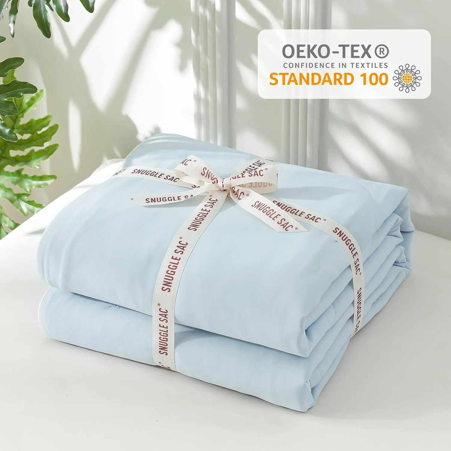 Snuggle Sac Queen Size Cooling Comforter,Q-Max>0.4 Breathable Cooling Blankets for Hot Sleepers Night Sweats, Soft Queen Size Cold Blankets, 90x90 Inches, Ice Blue
