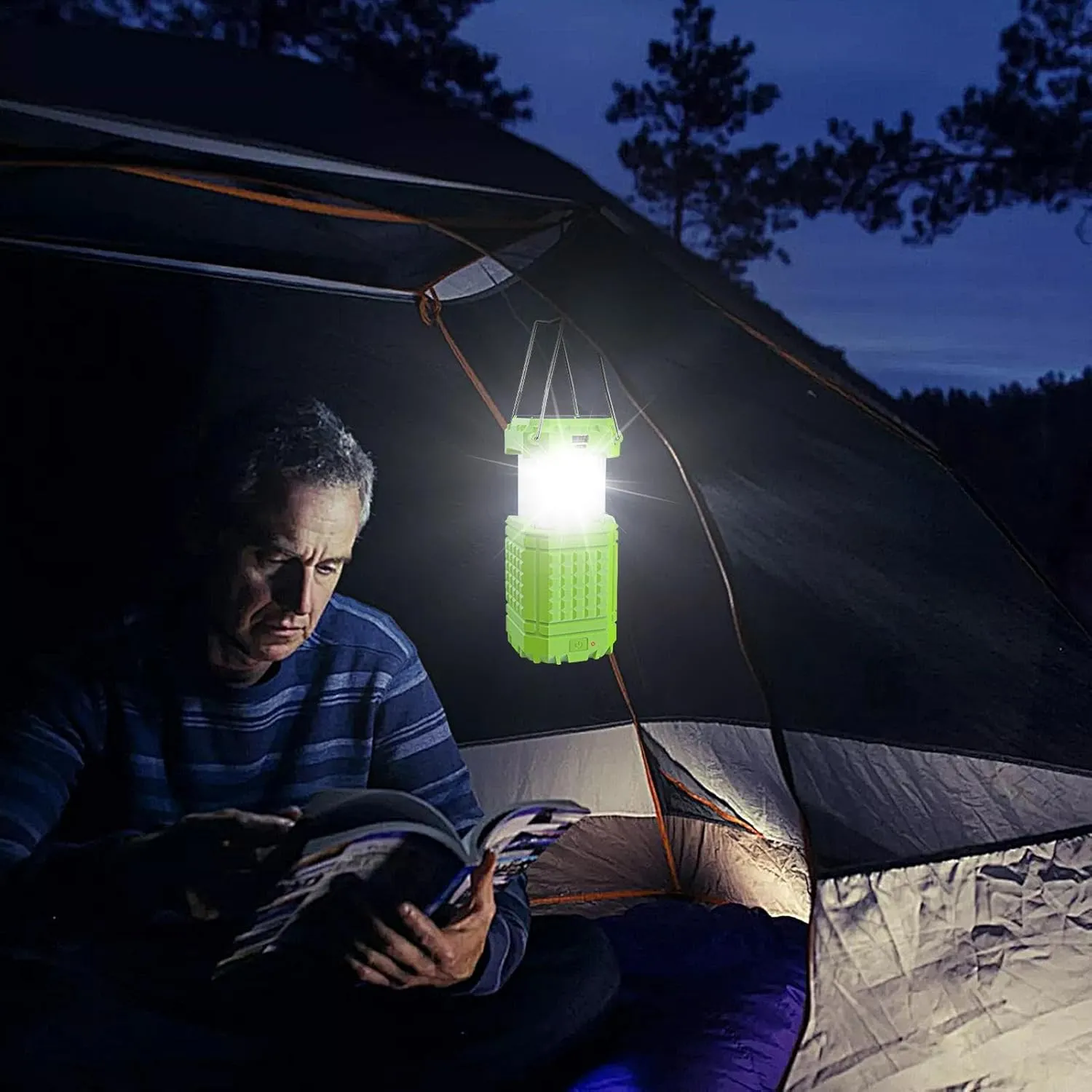 Solar Camping Light, Bright Solar Powered Camping, Rechargeable 3000Mah Waterproof Portable Lantern for Travel Backpacking Hiking Car Tent Fishing Trips Survival, 8x8x13cm