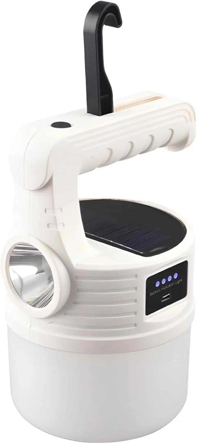 Solar Powered Lantern, 500 Lumens, USB and Solar Charging, Portable with Handle and Hook for Camping and Emergency Use