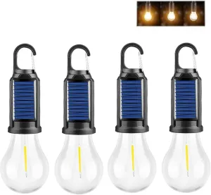 Solar Rechargeable Hooked Camping Light, Solar Tent Lights USB Rechargeable LED Camping Lantern, Outdoor Hanging Light Bulbs, Portable Outdoor Waterproof Emergency Light Bulb (Spherical,4 PCS)