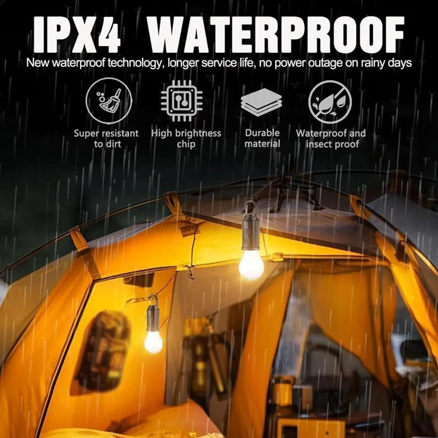 Solar Rechargeable Hooked Camping Light, Solar Tent Lights USB Rechargeable LED Camping Lantern, Outdoor Hanging Light Bulbs, Portable Outdoor Waterproof Emergency Light Bulb (Spherical,4 PCS)