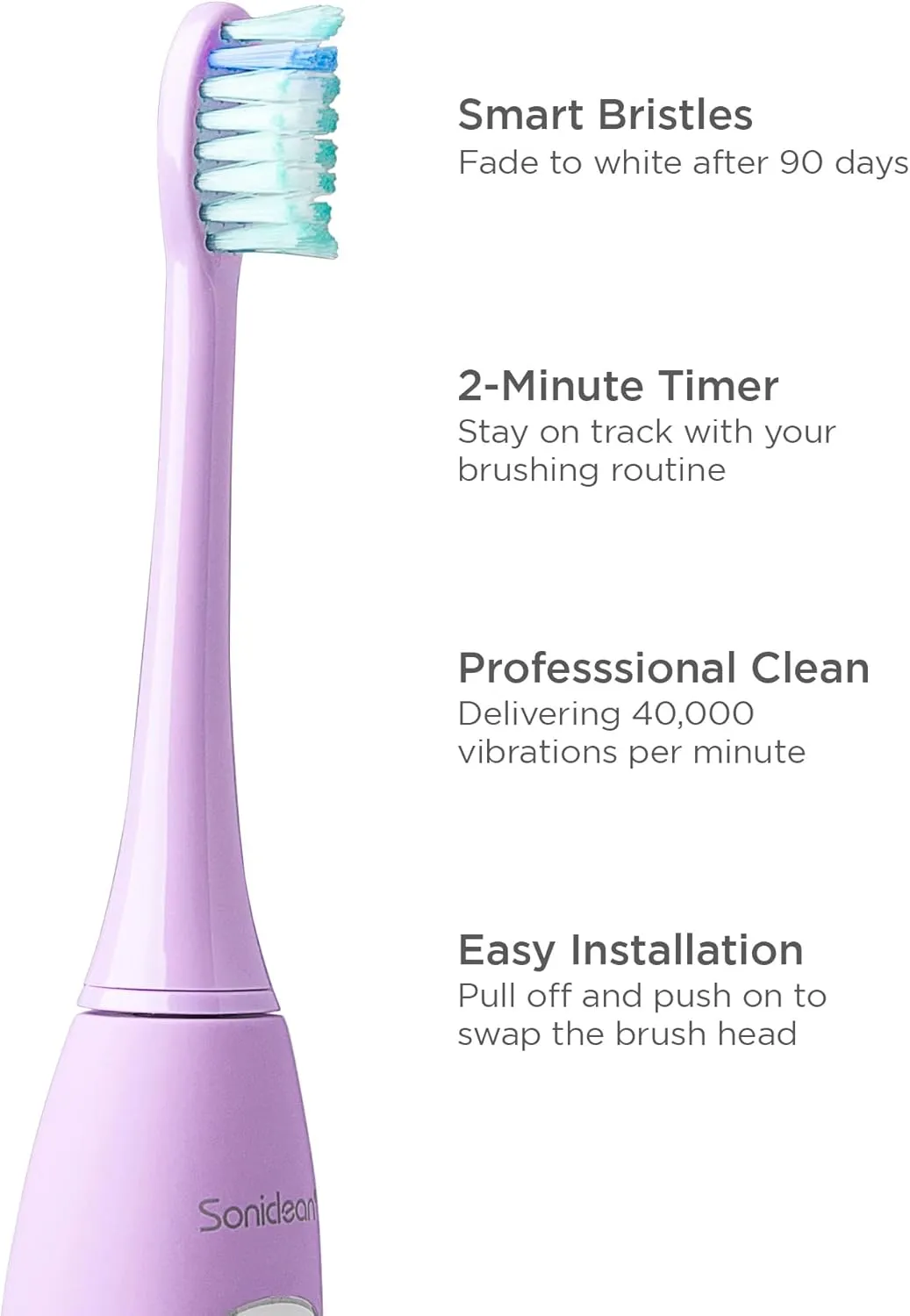 Soniclean Pro 4800 Electric Toothbrush for Adults - 12 Soft Bristle Heads, Rechargeable, Lilac