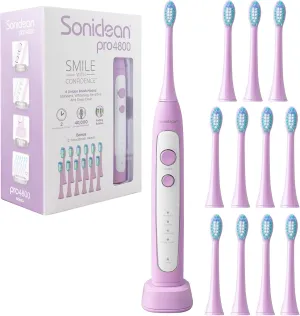 Soniclean Pro 4800 Electric Toothbrush for Adults - 12 Soft Bristle Heads, Rechargeable, Lilac