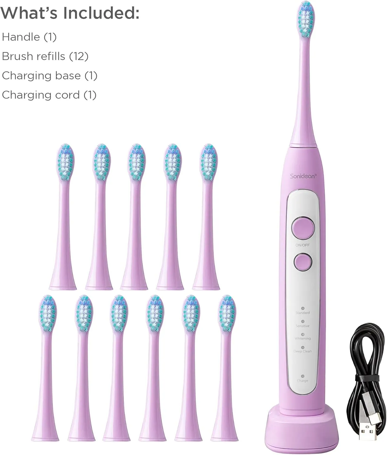 Soniclean Pro 4800 Electric Toothbrush for Adults - 12 Soft Bristle Heads, Rechargeable, Lilac