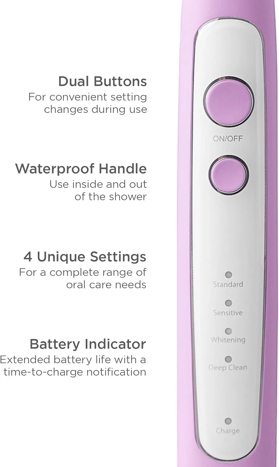 Soniclean Pro 4800 Electric Toothbrush for Adults - 12 Soft Bristle Heads, Rechargeable, Lilac