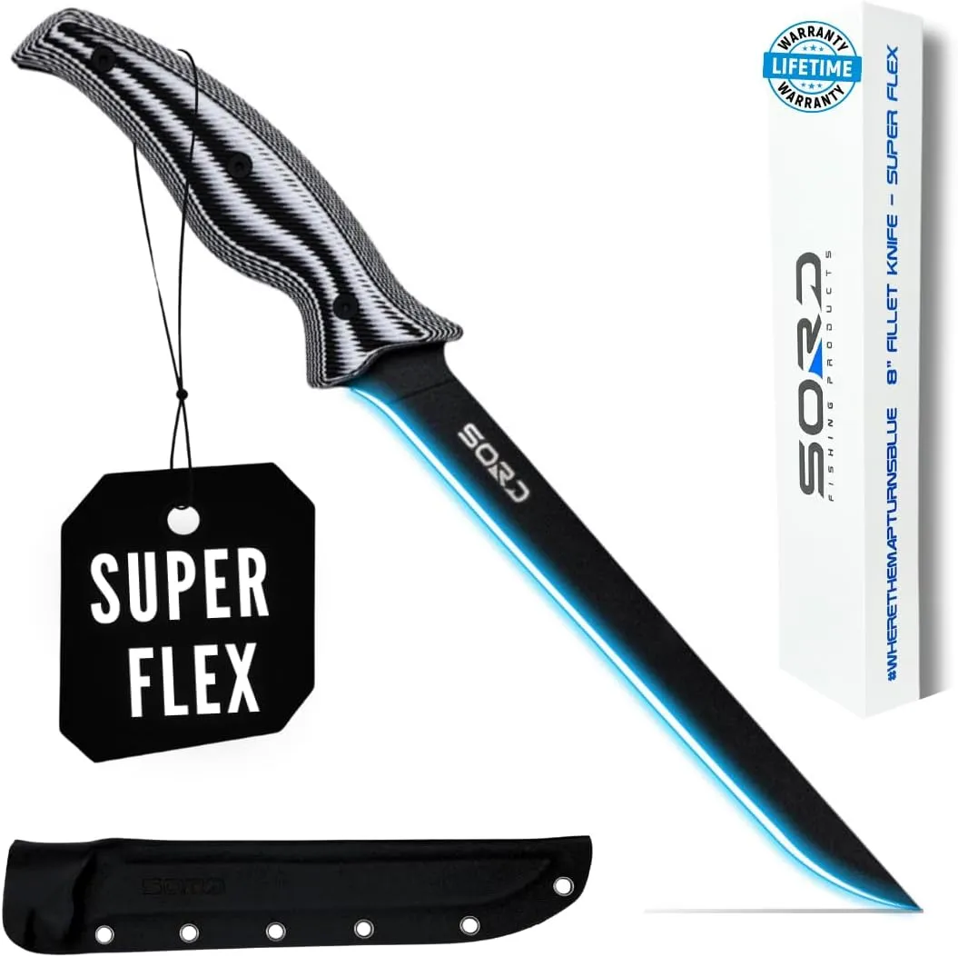 SORD 5-9' Fillet Knife - Fishing & Meat Cutting with Sheath - Razor Sharp Carbon Steel Filet Knife for Cleaning Fish and Skinning - Full Tang G10 Handle | Corrosion Resistant