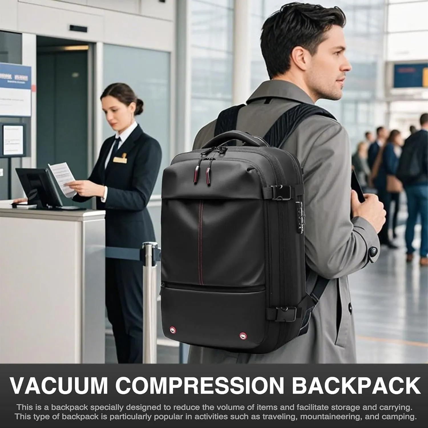 Space Vac Pro Backpack, Spacevac Pro Backpack, with Vacuum Seal Compression, 17”Laptop Vacuum Backpacks Travel with TSA Lock (Pump, D)