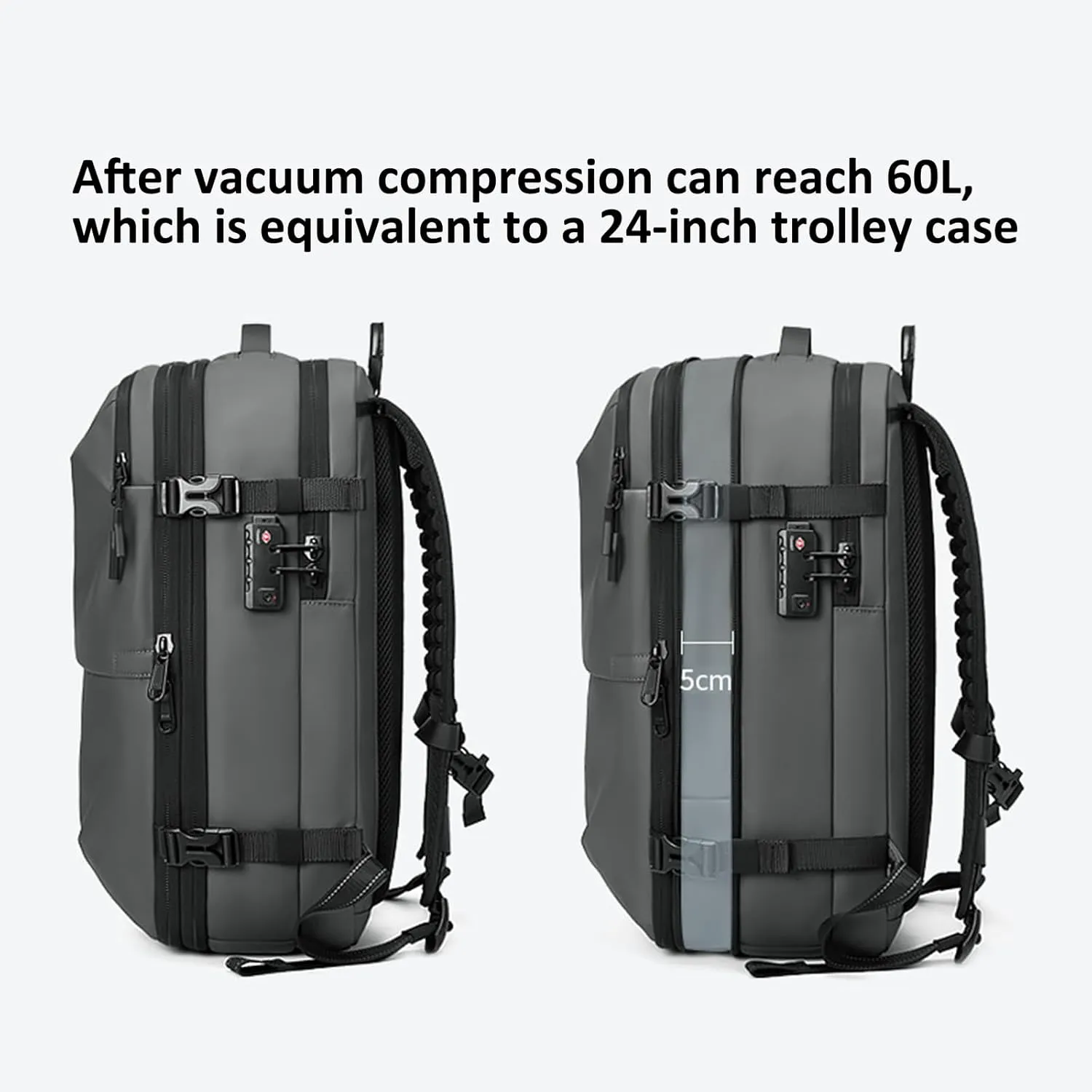 Space Vac Pro Backpack, Vacpack Backpack with Vacuum Compression, 60L Large Capacity Waterproof Anti-Theft Travel Bag (Black)