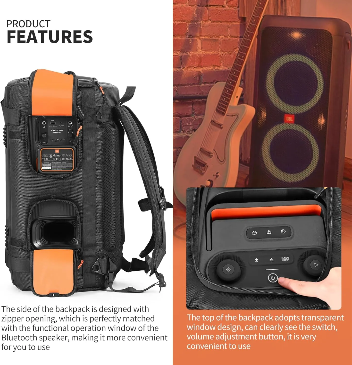 Speaker Bag Travel Case Replacement for JBL Party Box Series, Portable Speaker Carry Tote Bag Backpack for JBL PartyBox Club 120 Speaker (For JBL partybox 120 black)