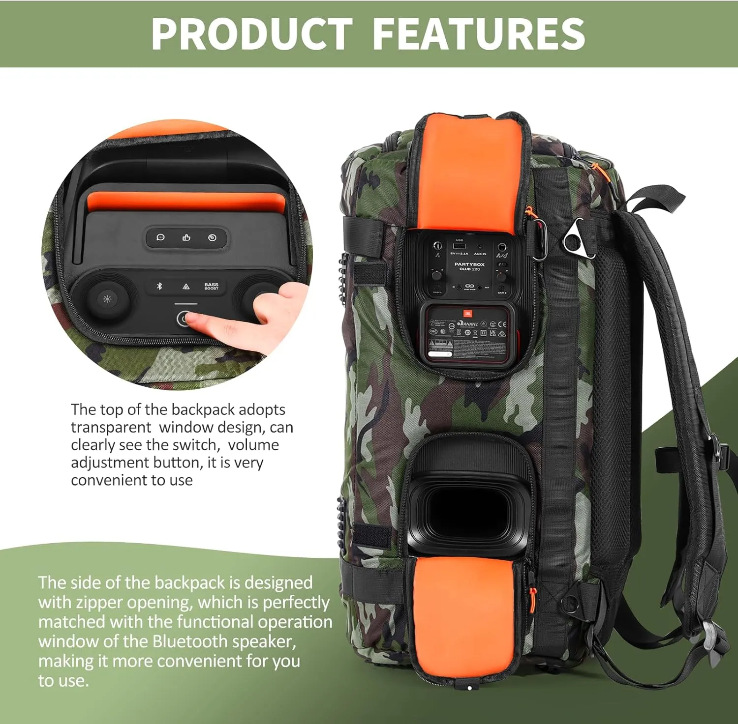 Speaker Bag Travel Case Replacement for JBL Party Box Series, Portable Speaker Carry Tote Bag Backpack for JBL PartyBox Club 120 Speaker (For JBL partybox 120 camouflage)
