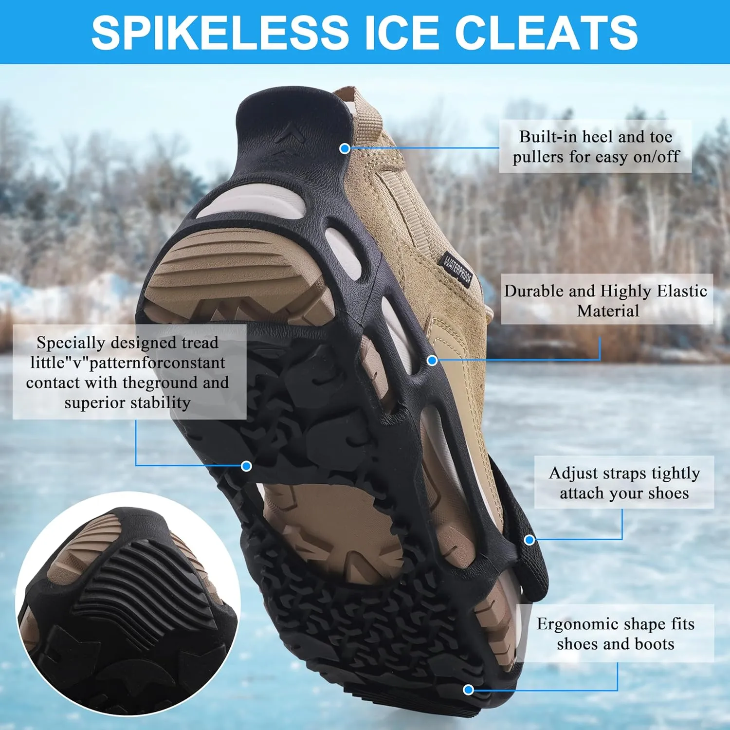 Spikeless Ice Cleats Perfect for Transitioning Between Indoor/Outdoor Surfaces Slip On Spikeless Ice Traction Devices Grippers Indoor Anti-Slip Job Safety Traction Slip-On