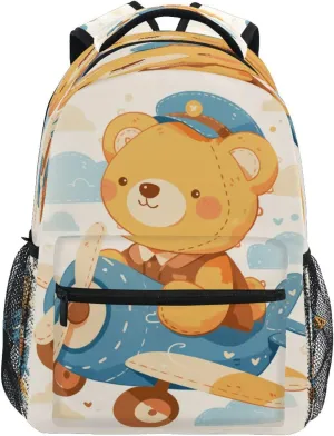 Sport Backpack for Men Women Waterproof Travel Laptop Backpack with Chest Strap for Business Work College Travel Trip Cute Teddy Bear Sitting in Plane Window