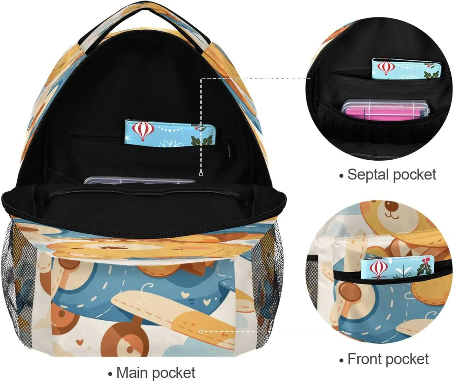 Sport Backpack for Men Women Waterproof Travel Laptop Backpack with Chest Strap for Business Work College Travel Trip Cute Teddy Bear Sitting in Plane Window