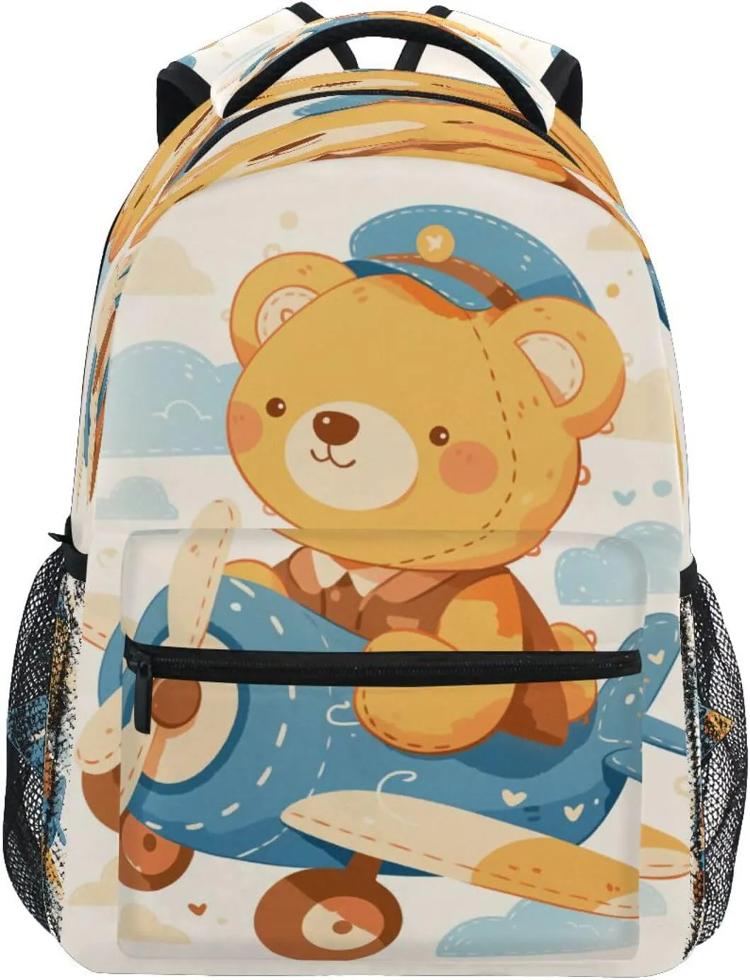 Sport Backpack for Men Women Waterproof Travel Laptop Backpack with Chest Strap for Business Work College Travel Trip Cute Teddy Bear Sitting in Plane Window