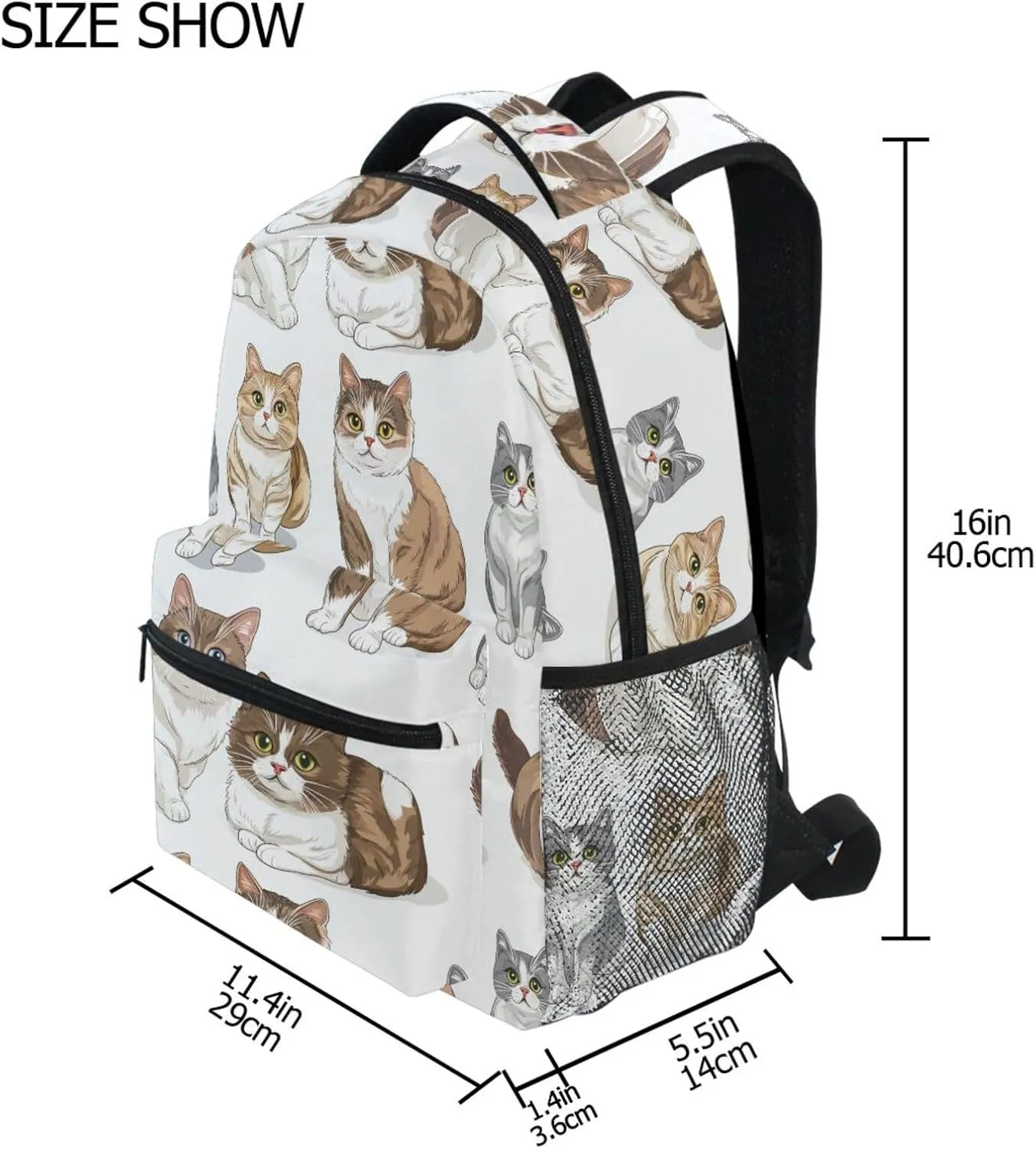 Sport Backpack for Women Men Waterproof Backpack with Chest Strap for College Work Cartoon Cute Cat