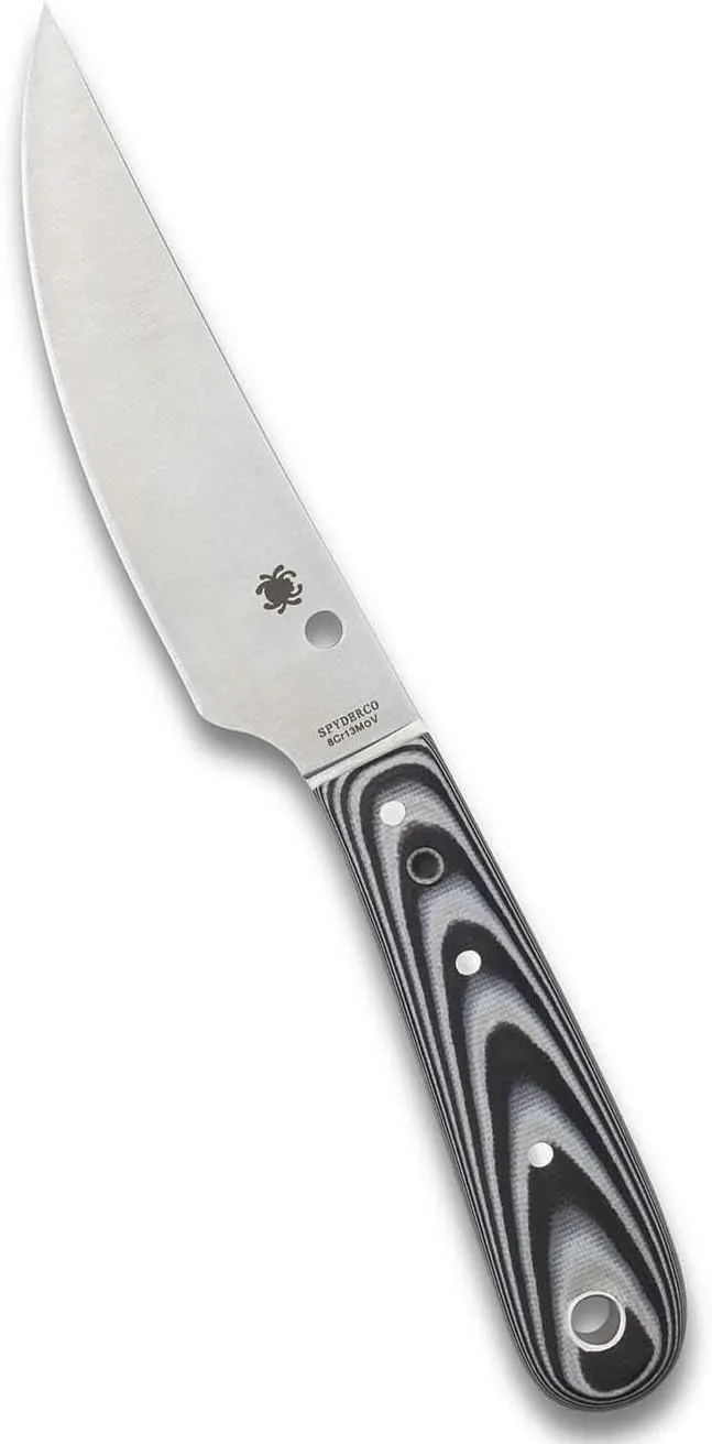 Spyderco Bow River Fixed Blade Outdoor Hunting Knife with 4.40" 8Cr13MoV Stainless Steel Blade and Handcrafted Leather Sheath - PlainEdge - FB46GP
