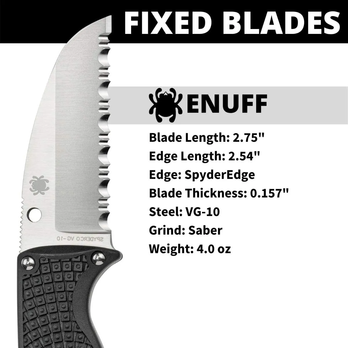 Spyderco Enuff FRN Sheepfoot FB31SBK Fixed Serrated Edge Blade Knife