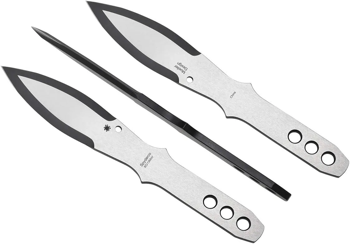 Spyderco SpyderThrowers - Medium - Set of Three 8Cr13MoV Stainless Steel Knives and Leather Sheath - TK01MD