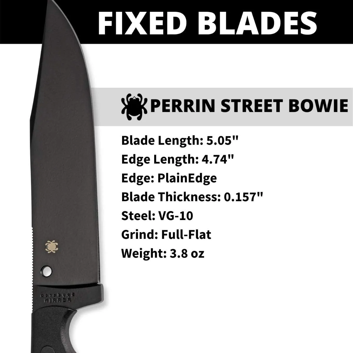 Spyderco Street Bowie 5.05" Plain Edge Fixed Blade Black Knife (FB04PBB)