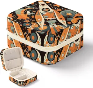 Square Jewelry Box Space Rocket on Moon Printed Leather TravelJewelry Case Jewelry Storage Display Box for Necklace Ring Earring Storage