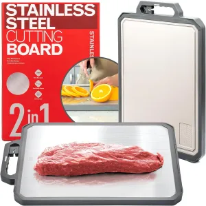 Stainless Steel Cutting Board with Ceramic Sharpener & Grater, XLarge 17"x12" Double-Sided Metal Cutting Board, Non-Toxic Plastic Board, 304 Stainless Steel & Food Grade PP, Easy to Clean.