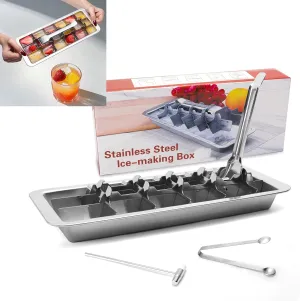 Stainless Steel Ice Cube Trays for Freezer, Metal Ice Tray with Lever, Vintage Inspired Icecube Tray, Retro Metalice Handle Made Icecubetray, Heavy Duty Metallic Icetray for Kitchen & Bar