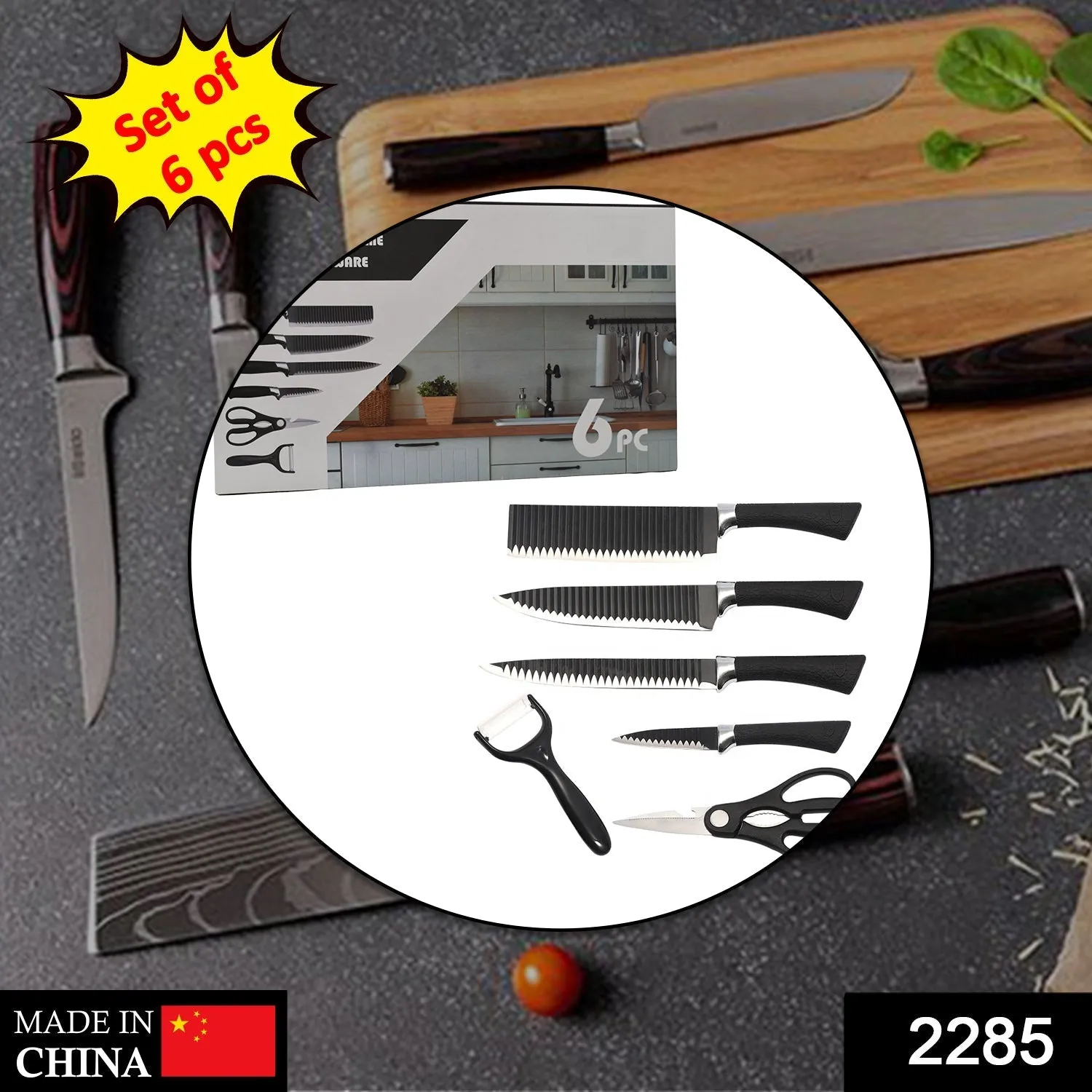 Stainless Steel Knife Set With Chef Peeler And Scissor (6 Pieces)