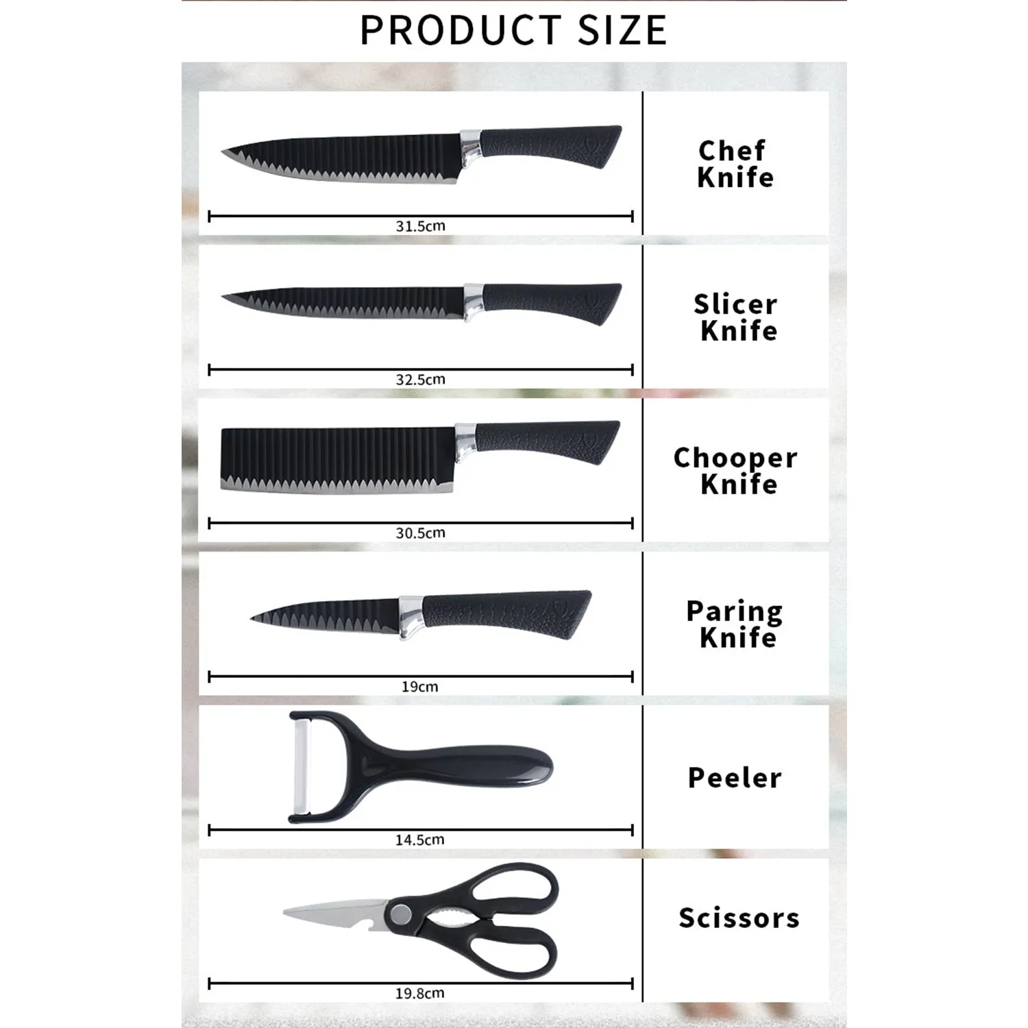 Stainless Steel Knife Set With Chef Peeler And Scissor (6 Pieces)