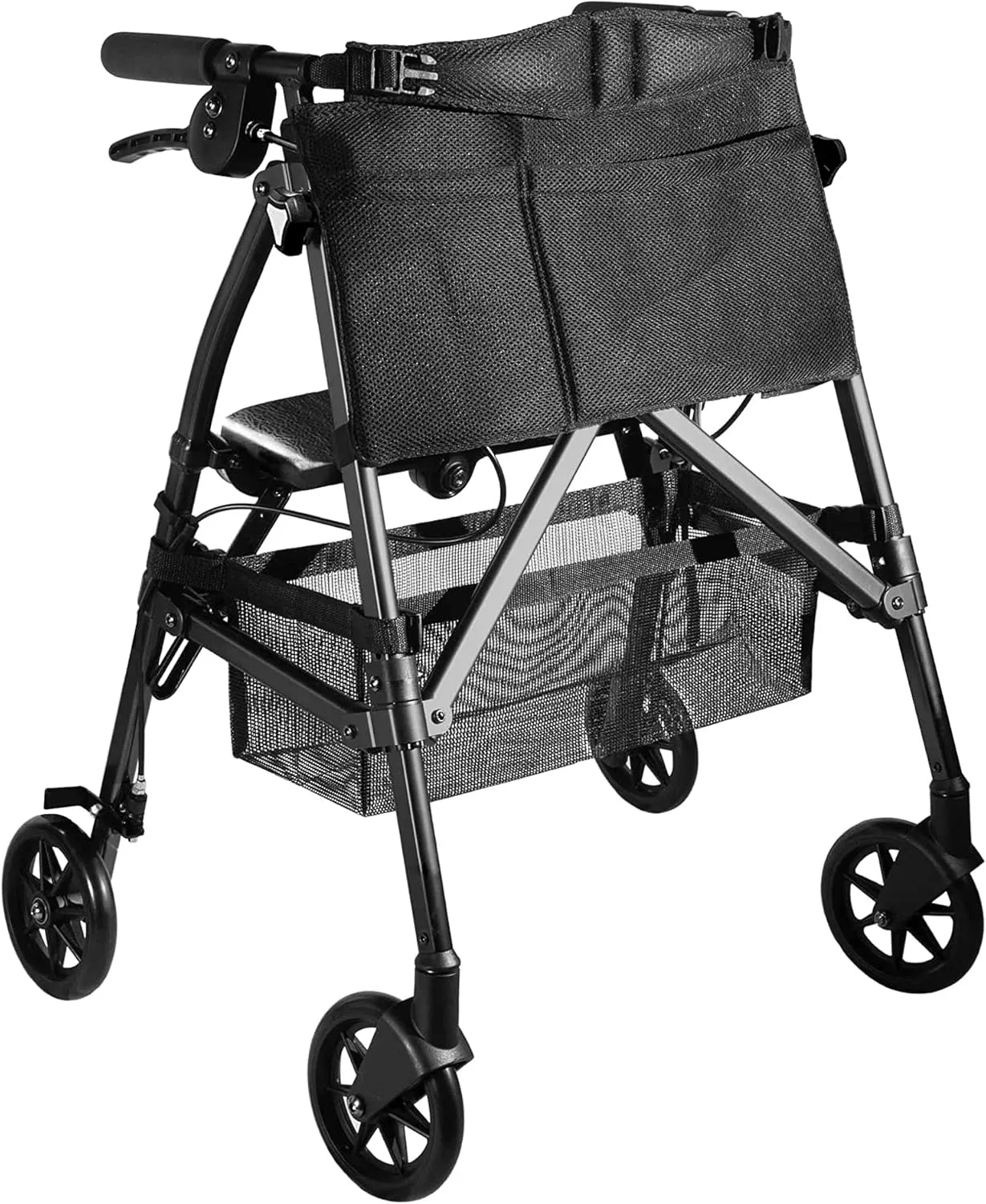 Stander Wonder Rollator Plus Short, Lightweight Junior Folding-Walker for Seniors and Adults, Travel EZ Fold-N-Go-Rollator, Petite Walker with Wheels and Seat, Black Walnut