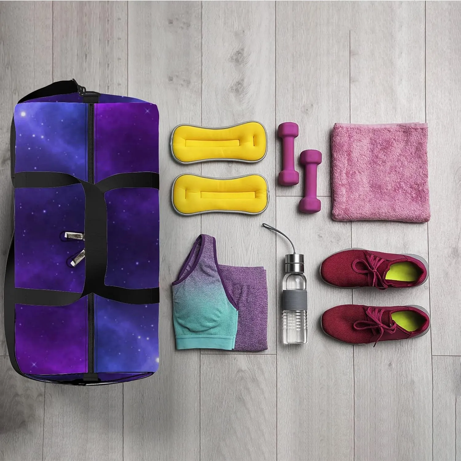 Starry Sky Realistic Nebula Shining Stars Sports Bag Tote Bag Waterproof Gym Bag with Shoulder Strap Zipper 2 Side Pockets for Men and Women, Travel and Storage Shoulder Bag.