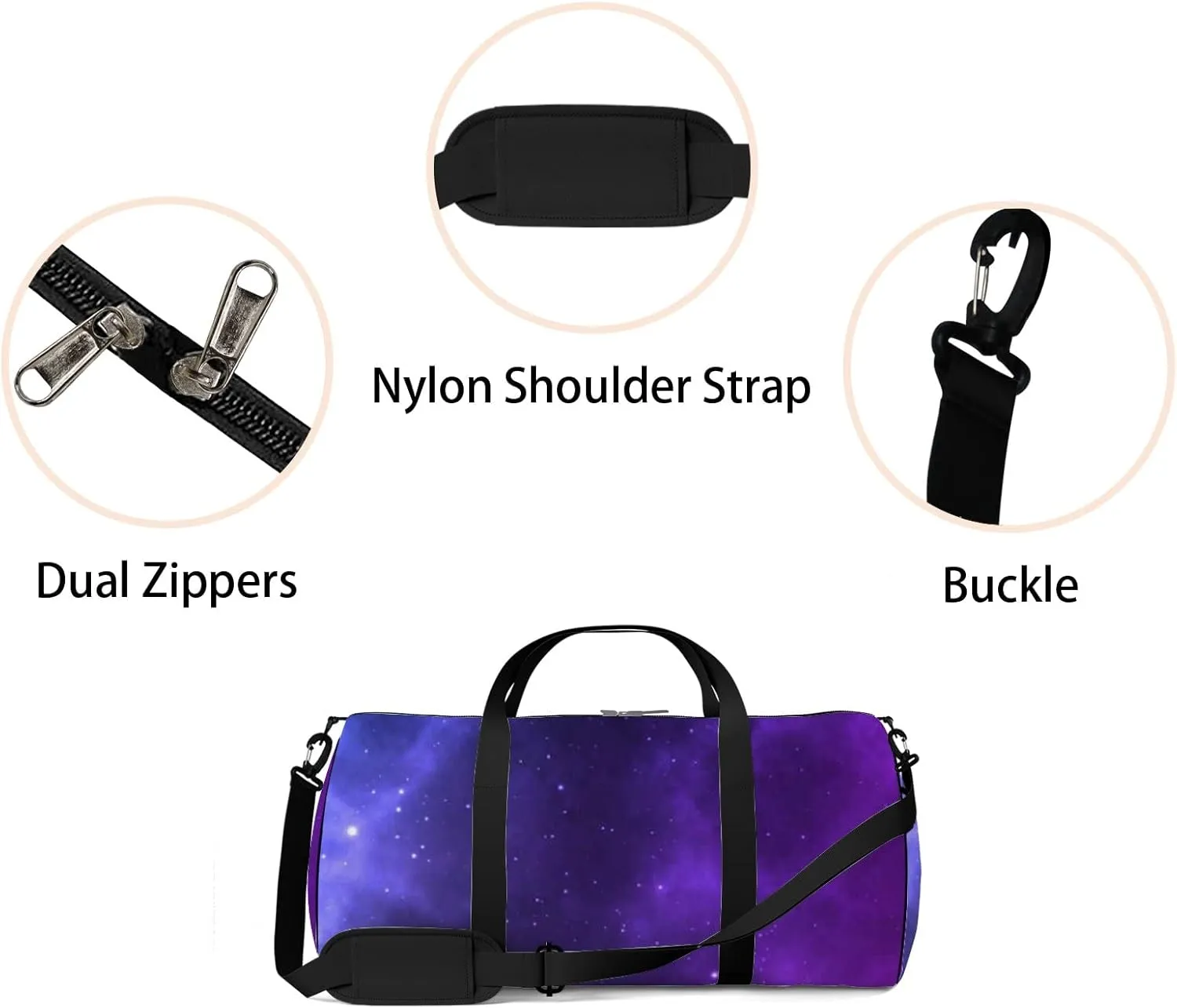 Starry Sky Realistic Nebula Shining Stars Sports Bag Tote Bag Waterproof Gym Bag with Shoulder Strap Zipper 2 Side Pockets for Men and Women, Travel and Storage Shoulder Bag.