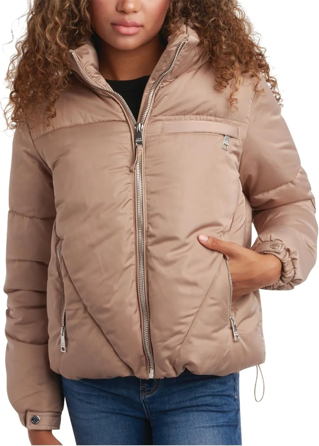 Steve Madden Women's Cropped Puffer Jacket - Quilted Winter Coat with Packable Hood - Cozy Outerwear Jacket for Women (S-XL)