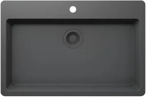 Stonehaven 33 in. Drop-In Single Bowl Charcoal Gray Granite Composite Kitchen Sink with Charcoal Strainer STHMON100LDM 12