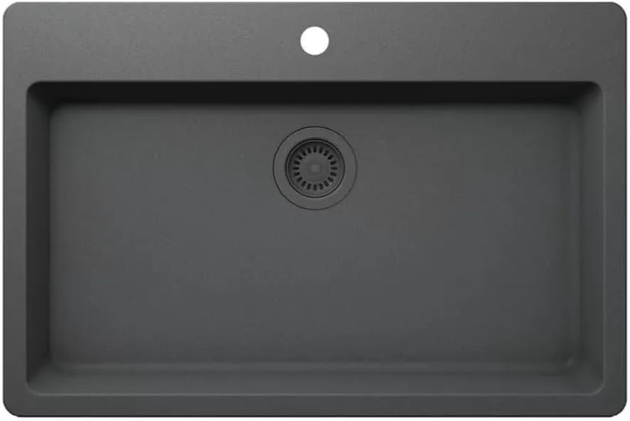Stonehaven 33 in. Drop-In Single Bowl Charcoal Gray Granite Composite Kitchen Sink with Charcoal Strainer STHMON100LDM 12