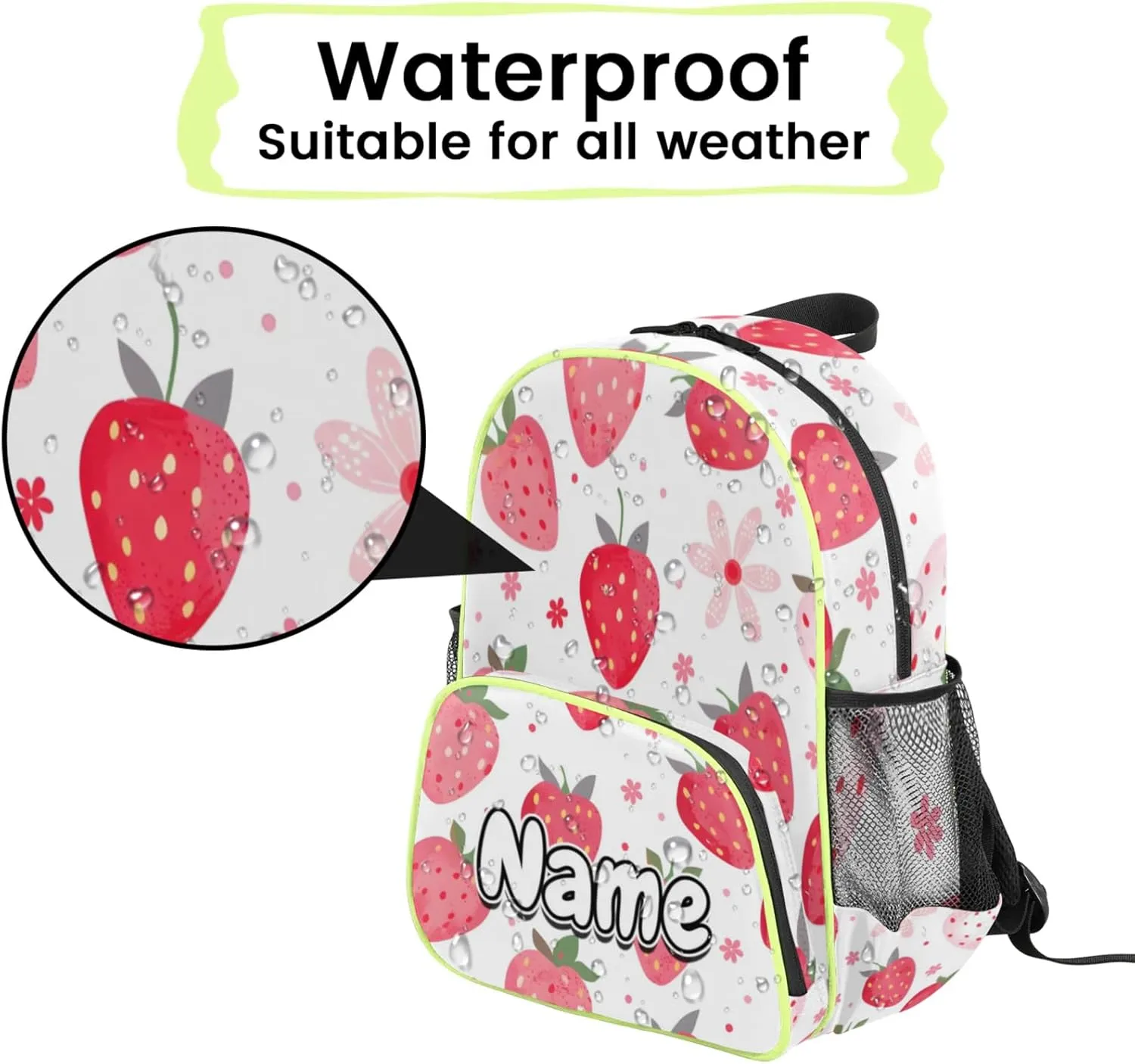 Strawberry Theme Custom Backpack with Name Cute Personalized Small Shoulder Bag Waterproof Travel Casual Backpack with Chest Strap 14.2in
