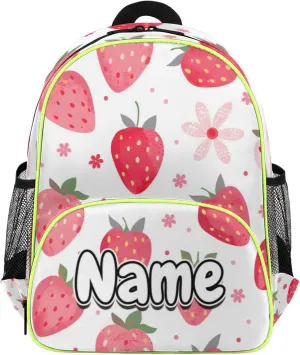Strawberry Theme Custom Backpack with Name Cute Personalized Small Shoulder Bag Waterproof Travel Casual Backpack with Chest Strap 14.2in