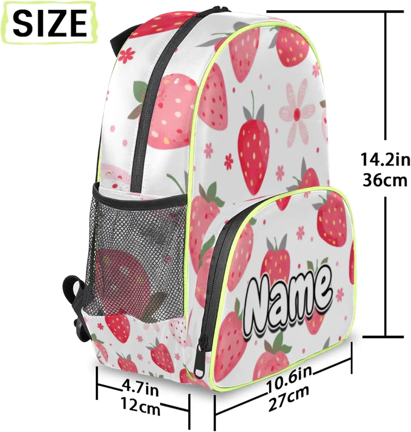 Strawberry Theme Custom Backpack with Name Cute Personalized Small Shoulder Bag Waterproof Travel Casual Backpack with Chest Strap 14.2in