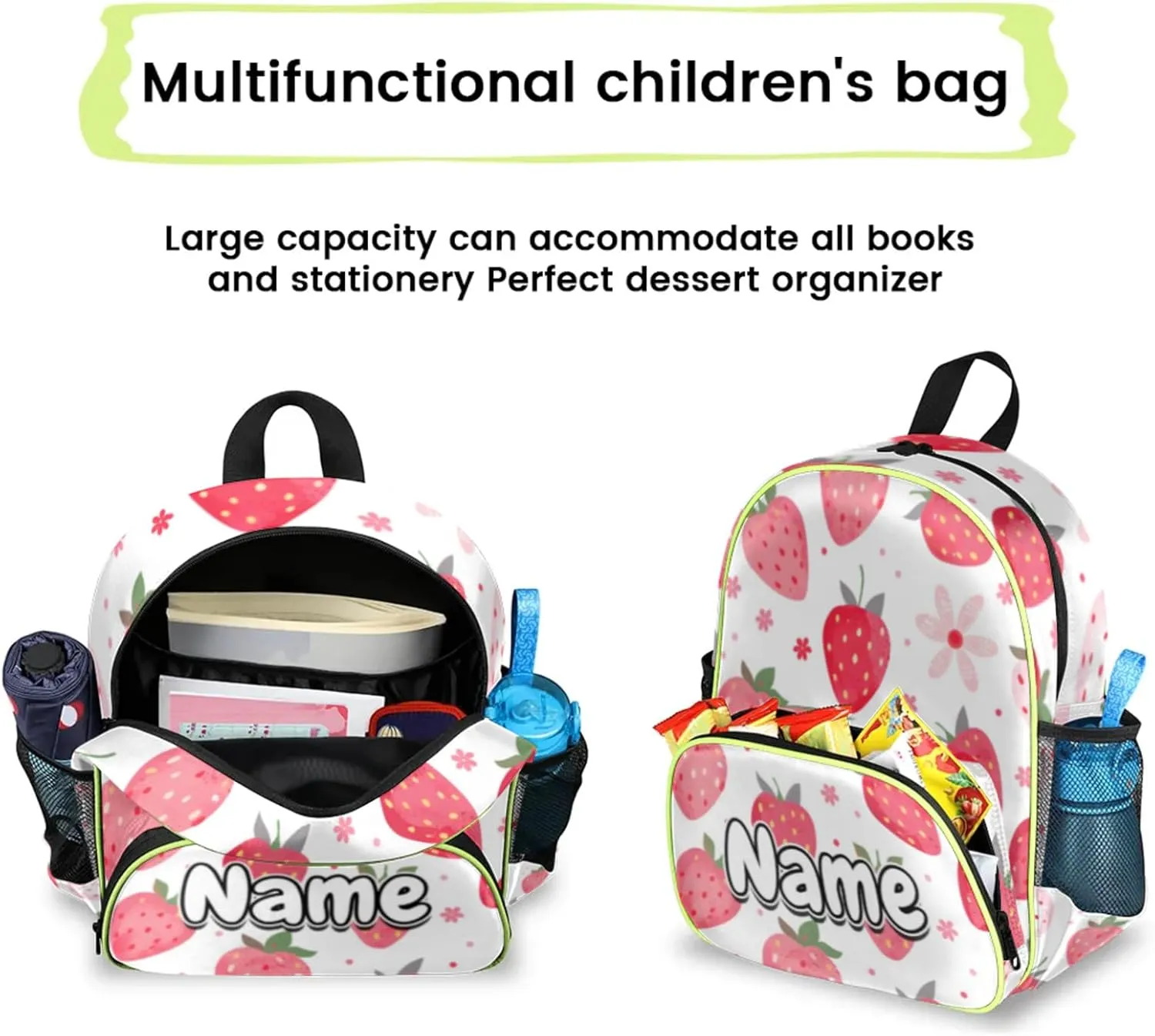 Strawberry Theme Custom Backpack with Name Cute Personalized Small Shoulder Bag Waterproof Travel Casual Backpack with Chest Strap 14.2in