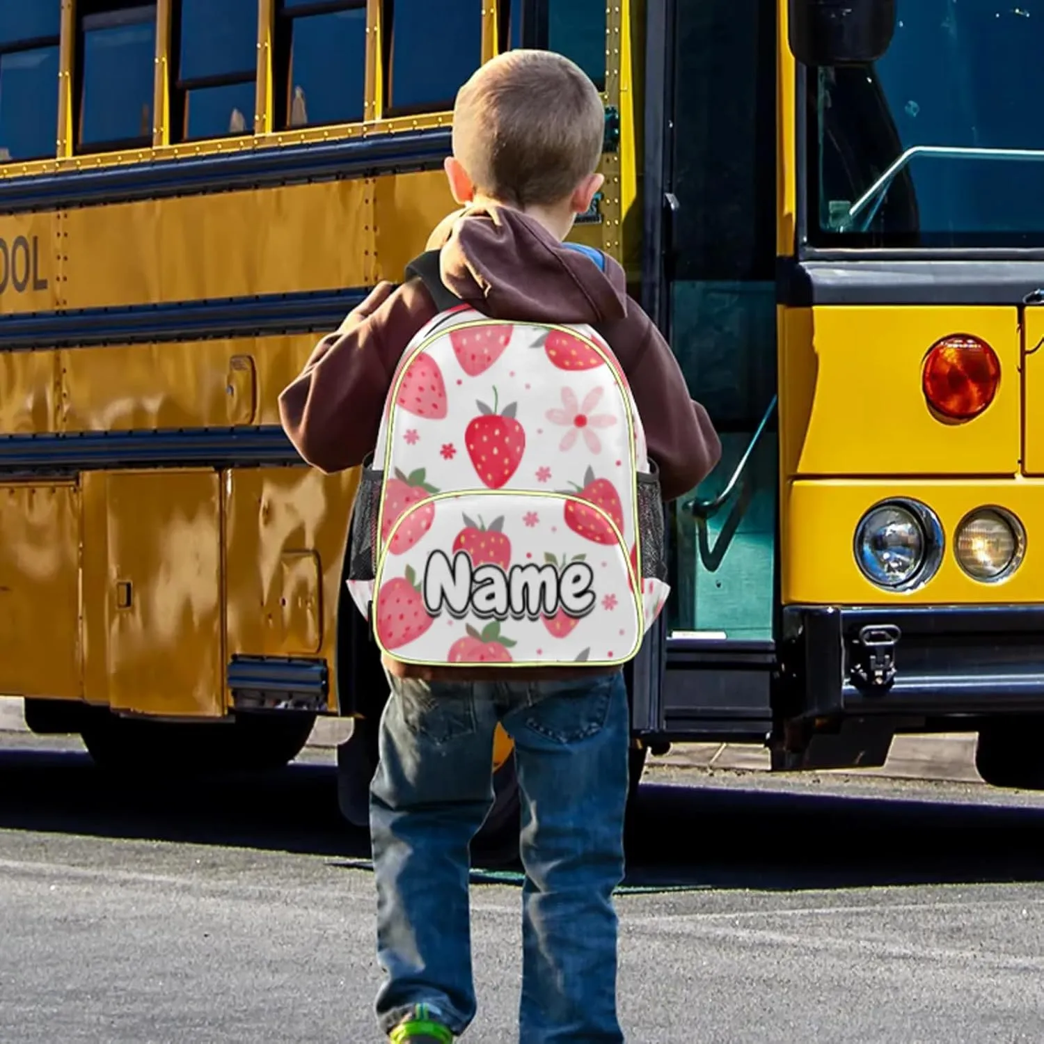 Strawberry Theme Custom Backpack with Name Cute Personalized Small Shoulder Bag Waterproof Travel Casual Backpack with Chest Strap 14.2in
