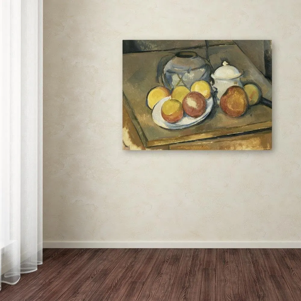 Strawtrimmed Vase Sugar Bowl And Apples by Cezanne, 35x47-Inch Canvas Wall Art