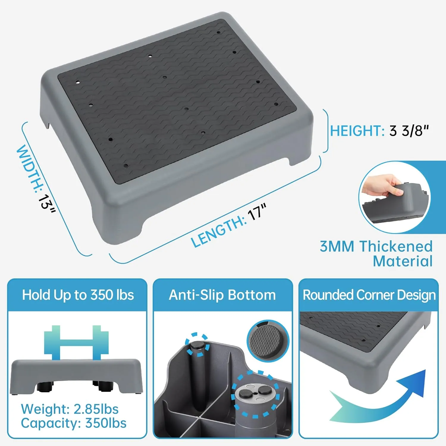StrongTek One Step Stool, 3.4" Height Half Step with Non-Slip Surface, Wide Base, Supports 350 lbs, Mobility Step for Seniors and Adults, Ideal for Indoor and Outdoor Entryways, Patios, and Bathrooms