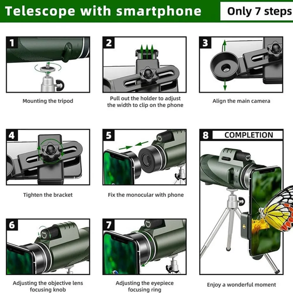 Stscope360 Monocular, Stethoscope 360 Monocular Scope Set for Adults Long Range, Portable High Power Monoculars Telescope, Clear Low Light Vision for Stargazing Travelling Concert (Green-80 * 100)