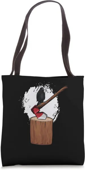 Stump Axe Raven | Lumberjack | Forest Woodworker Tote Bag