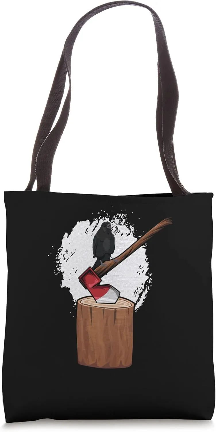 Stump Axe Raven | Lumberjack | Forest Woodworker Tote Bag